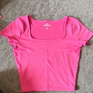 Hollister Women's Bright Pink Square Neck Tee